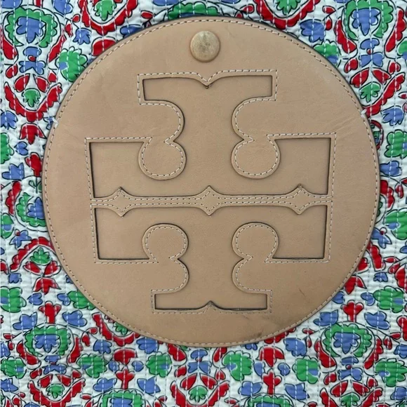 Tory Burch Multicolor Floral Canvas Tote with Tan Leather Logo - Picture 2 of 15